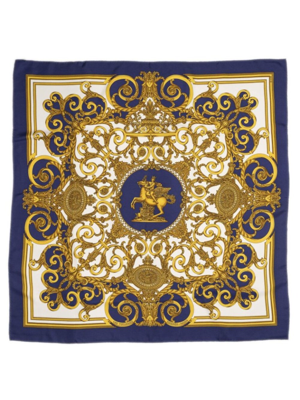 Hermes Scarf Navy Gold White Twill Silk - Picture 2 of 5